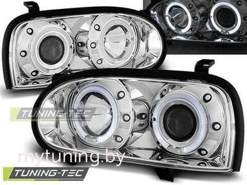 Передние фары VW Golf 3 angel eyes chrome