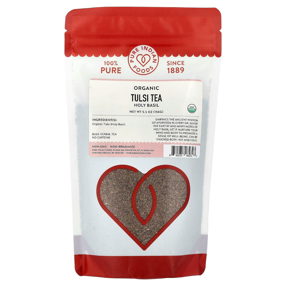 Pure Indian Foods, органический чай тулси, базилик, без кофеина, 156 г (5,5 унции)