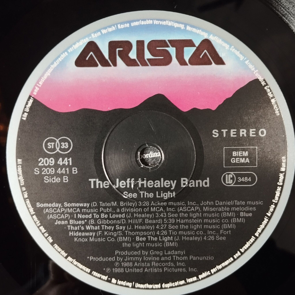 Винтажная виниловая пластинка LP The Jeff Healey Band See The Light (Germany 1988)