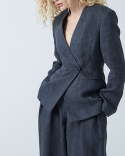 Жакет приталенного силуэта из смесового льна Брунелло Кучинелли темно-серый