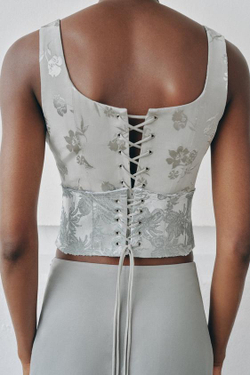 ZARA ЖАККАРДОВЫЙ ТОП-КОРСЕТ, ПАСТЕЛЬНО-СИНИЙ