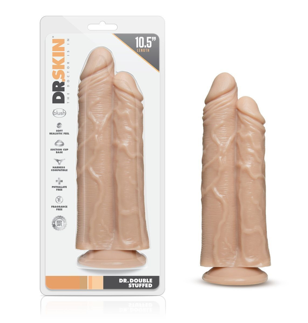 Телесный сдвоенный фаллоимитатор Double Trouble Double Shaft Dildo - 24 см. (Цвет: телесный)