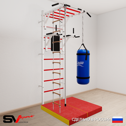 Шведская стенка Sv Sport 5456 (Турник рукоход/Брусья/Канат/Лестница/Цепь/Мешок 22кг/Мат 1м)