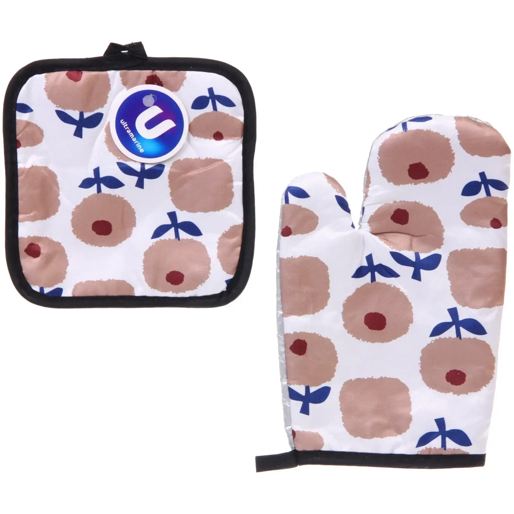 Прихватка в наборе с прихваткой-варежкой «Цветы», 25,5*15,5 см и 17*17 см, микс