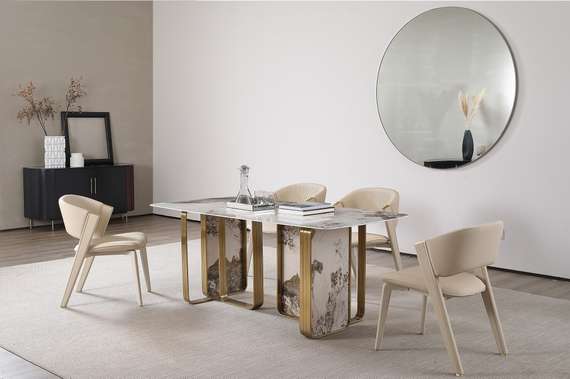 Стол 4076, 220х110 см, белый керамогранит Calacatta