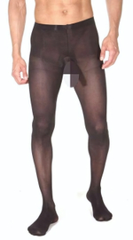 Плотные полупрозрачные мужские колготы с интимным доступом (Размер: L-XL) (Цвет: черный)