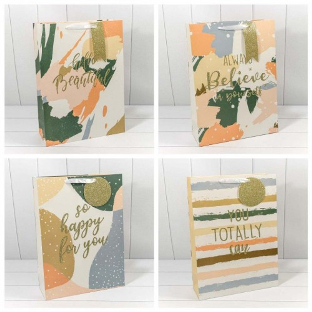 Пакет подарочный 33х45х13см "Надписи" с блёстками (Микс)