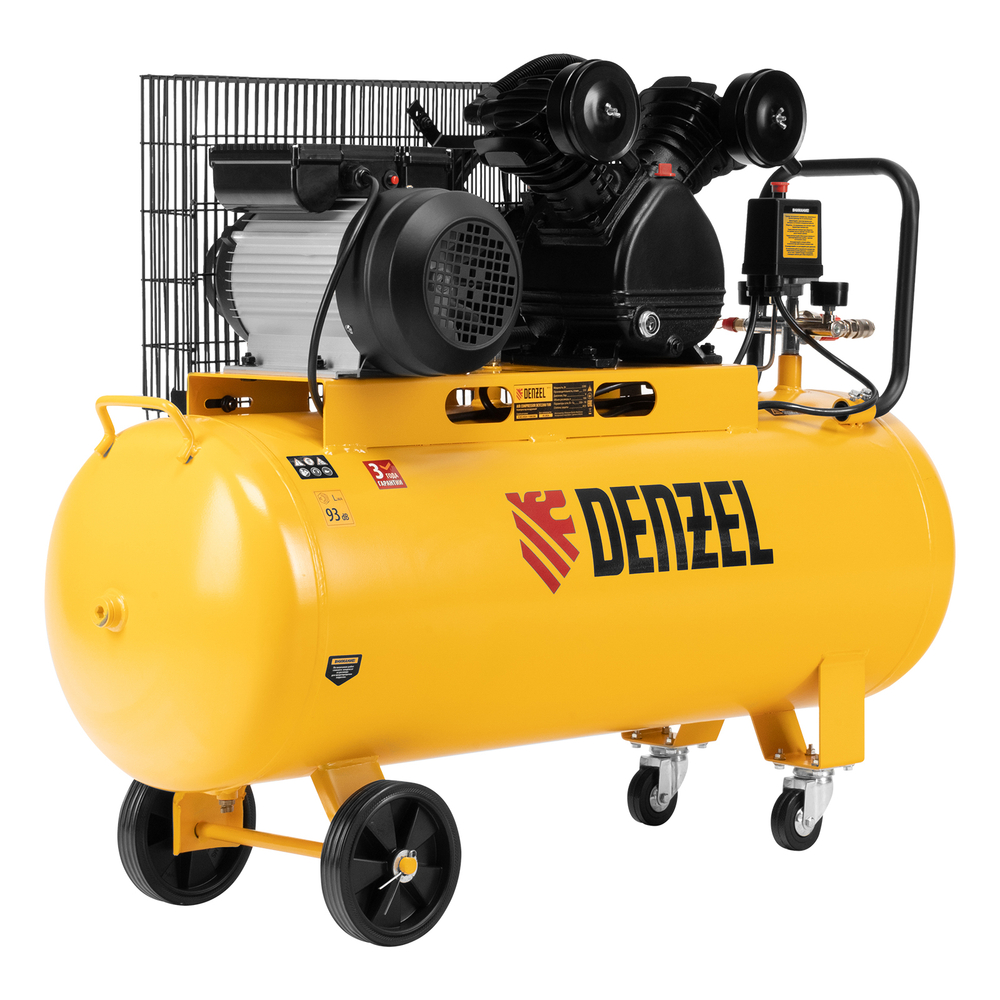 Компрессор воздушный BCV2200/100, ременный привод, 2.2 кВт, 100 литров, 370 л/мин Denzel