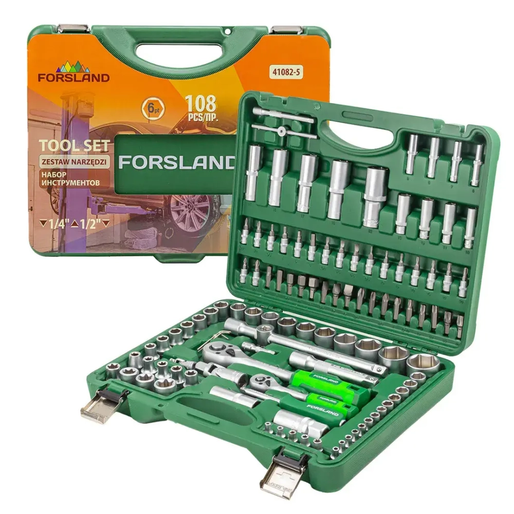 Набор инструмента 108пр. 1/2'',1/4''(6гр.)(4-32мм) Forsland Forsland-41082-5