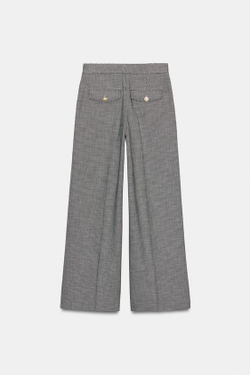 ZARA ШИРОКИЕ БРЮКИ «ГУСИНАЯ ЛАПКА», ЧЕРНЫЙ/ЭКРЮ