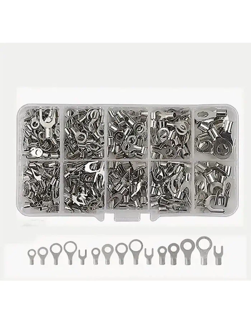 Обжимные клеммы для проводов набор 320 шт / кабельные наконечники кольцевые вилочные неизолированные, набор круглых электро клем. для автопроводов, акустические фишки