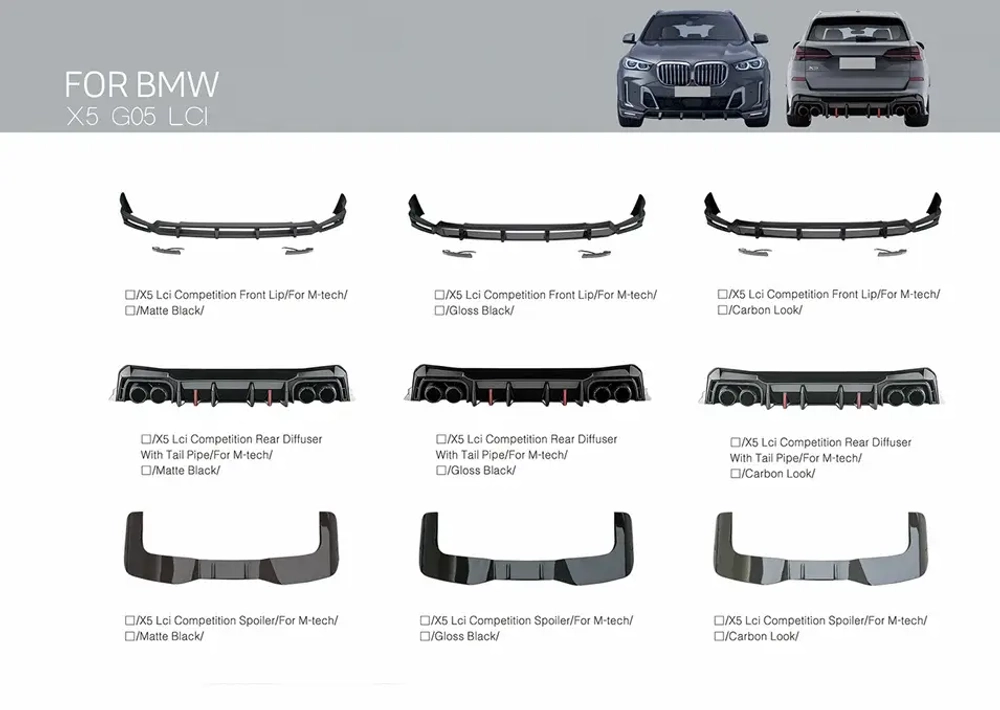 Обвес M-tech для BMW X5 G05 F95 LCI рестайлинг 2023-2024+ БМВ Губа канарды юбки диффузор спойлер тюнинг