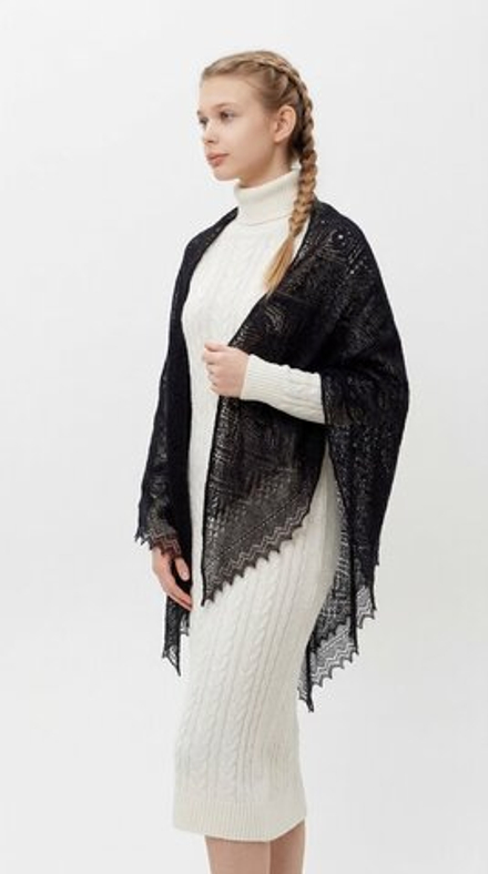 Оренбургский пуховый платок-паутинка А130-07 черный