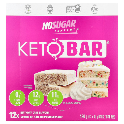 No Sugar Company, Keto Bar ™, праздничный торт, 12 батончиков, по 40 г