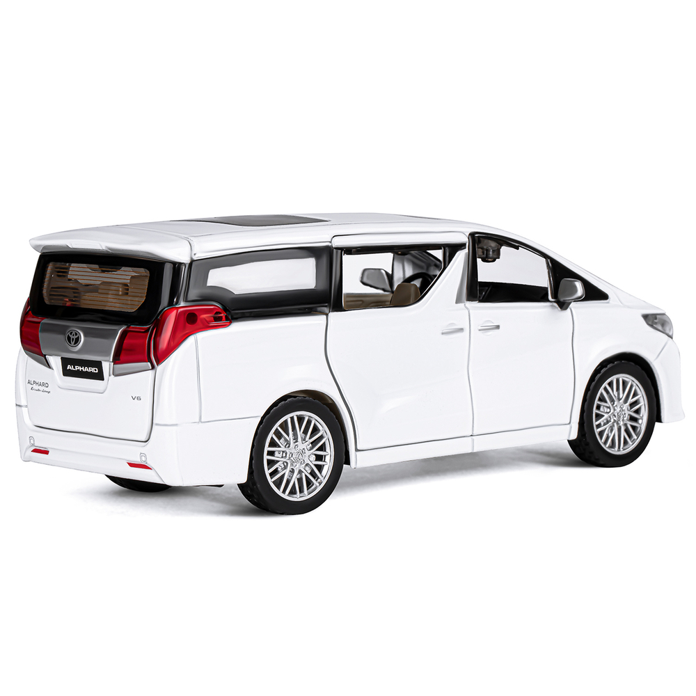 Модель 1:29 Toyota Alphard, белый, откр. передние и боковые, багажник, свет, звук