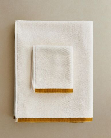 Zara Home - Банное полотенце с рисовым рисунком и красочным бордуром, белый, 50х90 см