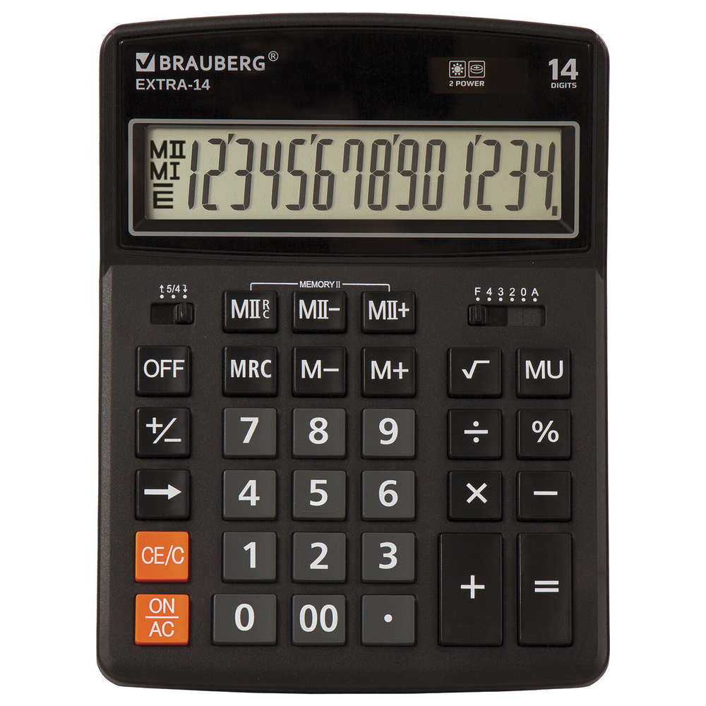 Калькулятор настольный BRAUBERG EXTRA-14-BK (206x155 мм) 14 разрядов двойное питание черный