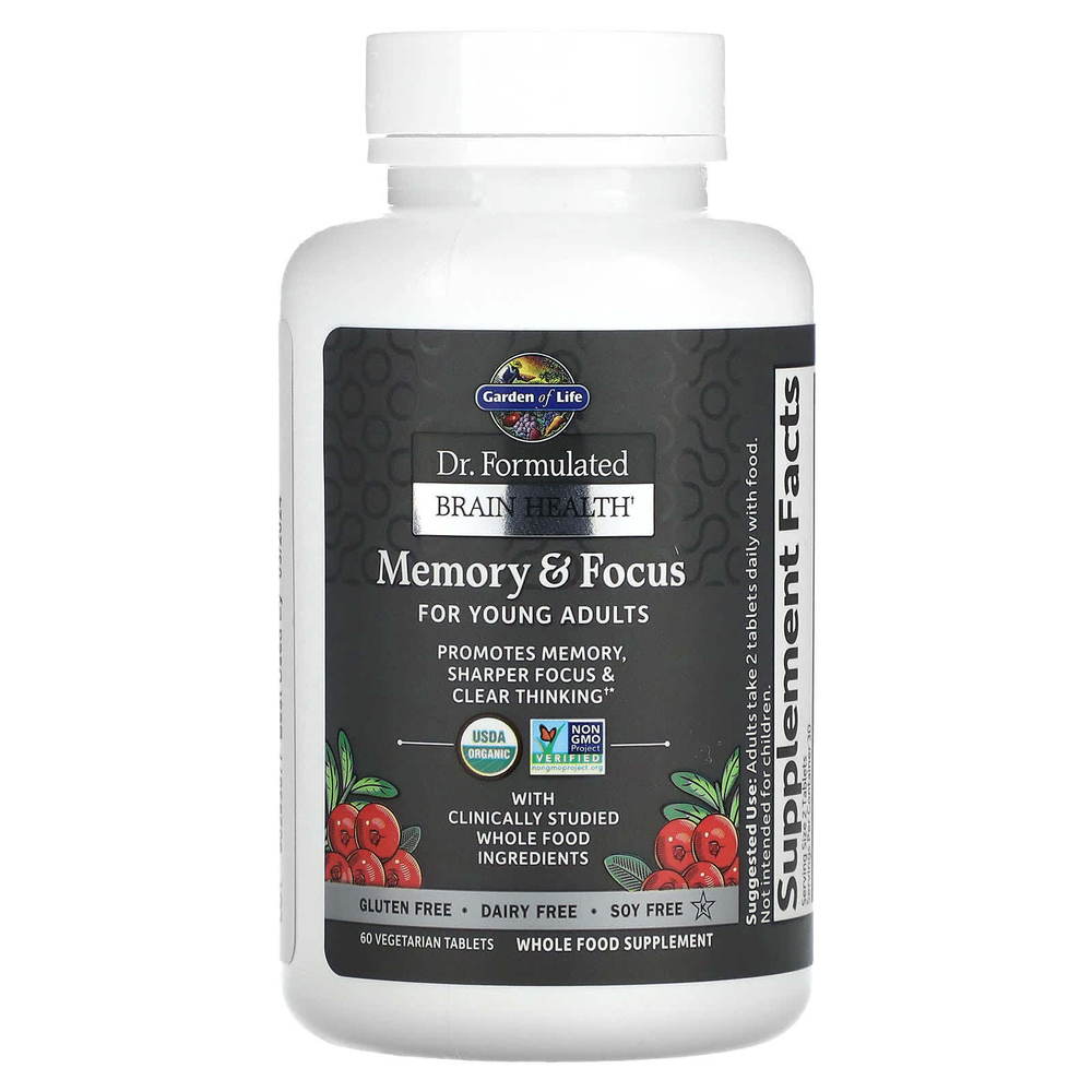 Garden of Life, Dr. Formulated для мозга, памяти и концентрации для молодежи, 60 вегетарианских таблеток