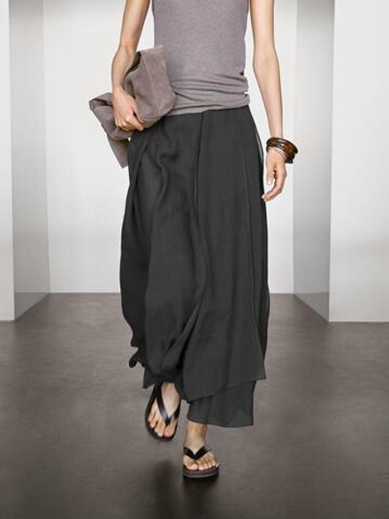 Massimo Dutti Длинная юбка из струящейся ткани с воланами, кротово-коричневый