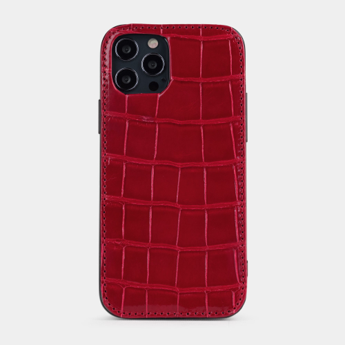 Special order: Накладка для iPhone 12/12Pro из кожи крокодила, цвета красный лак