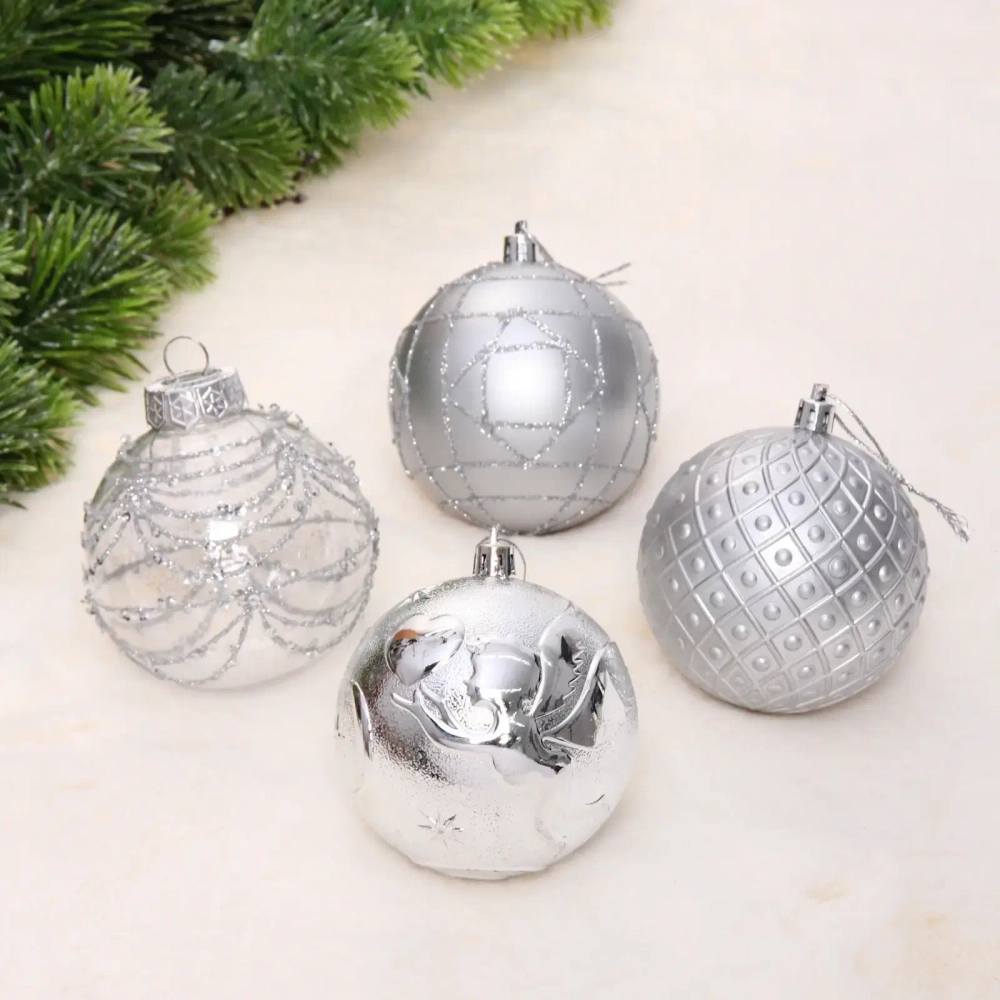 Новогодние шары «Зимняя нежность» 8 см (набор 12 шт), Серебро