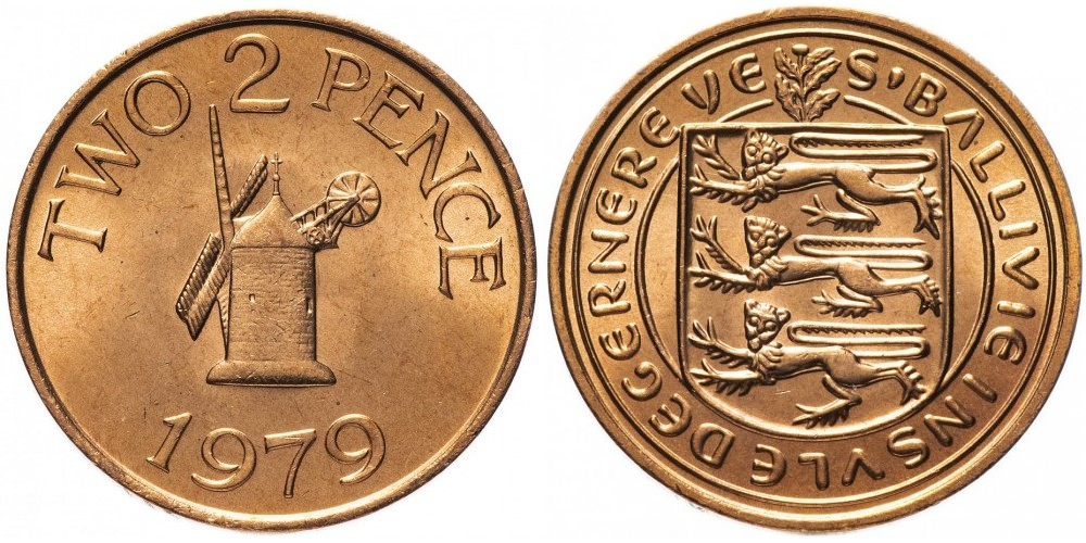 Гернси 2 пенса, 1977 - 1981 Мельница XF