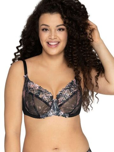 Бюстгальтер на косточках с трехцветной вышивкой на plus size чашках (Размер: 100F) (Цвет: черный)