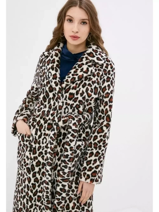 Шуба женская чебурашка тедди из шерсти мериноса, белый леопард, SilverFox