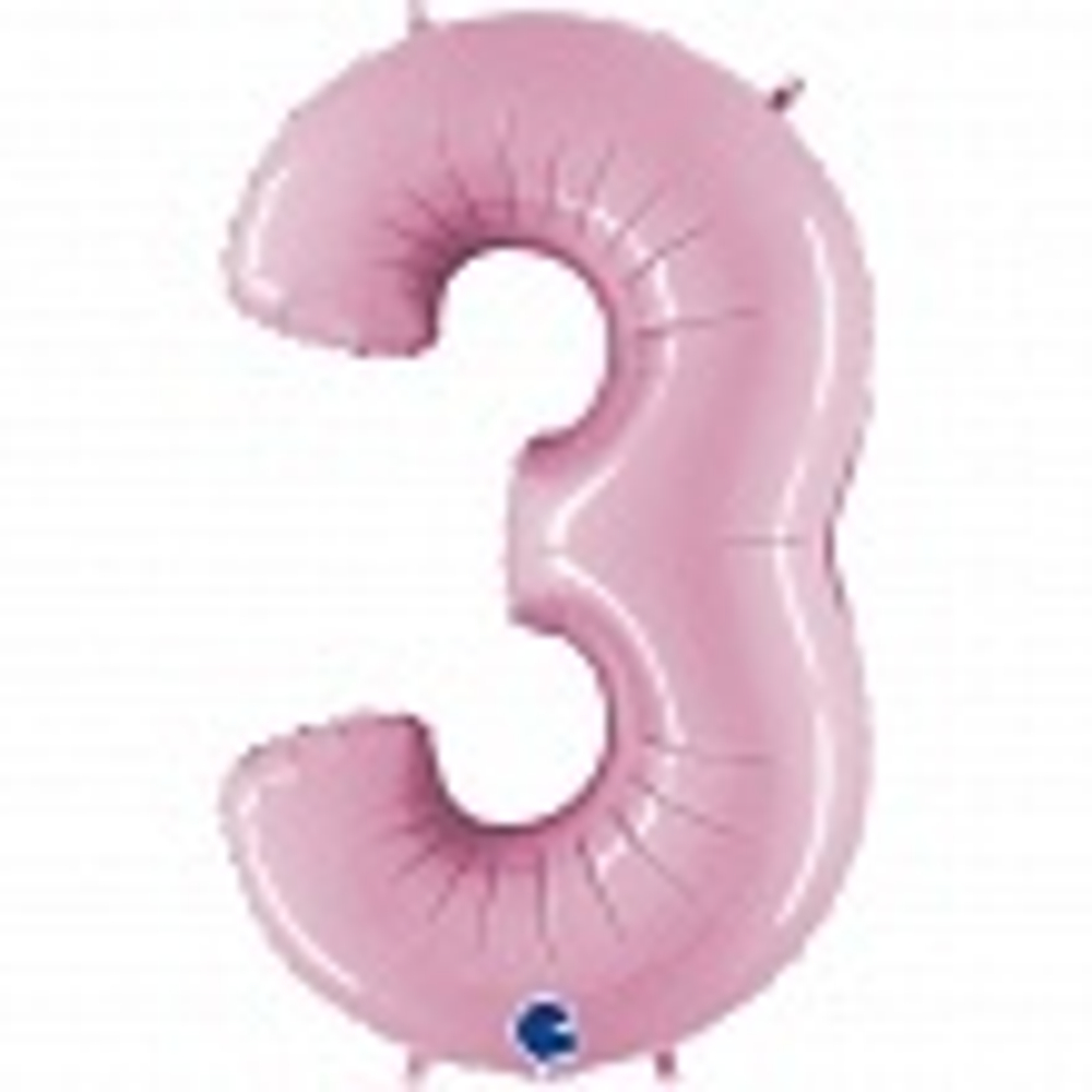 Шар (40''/102 см) Цифра, 3, Розовый, 1 шт.