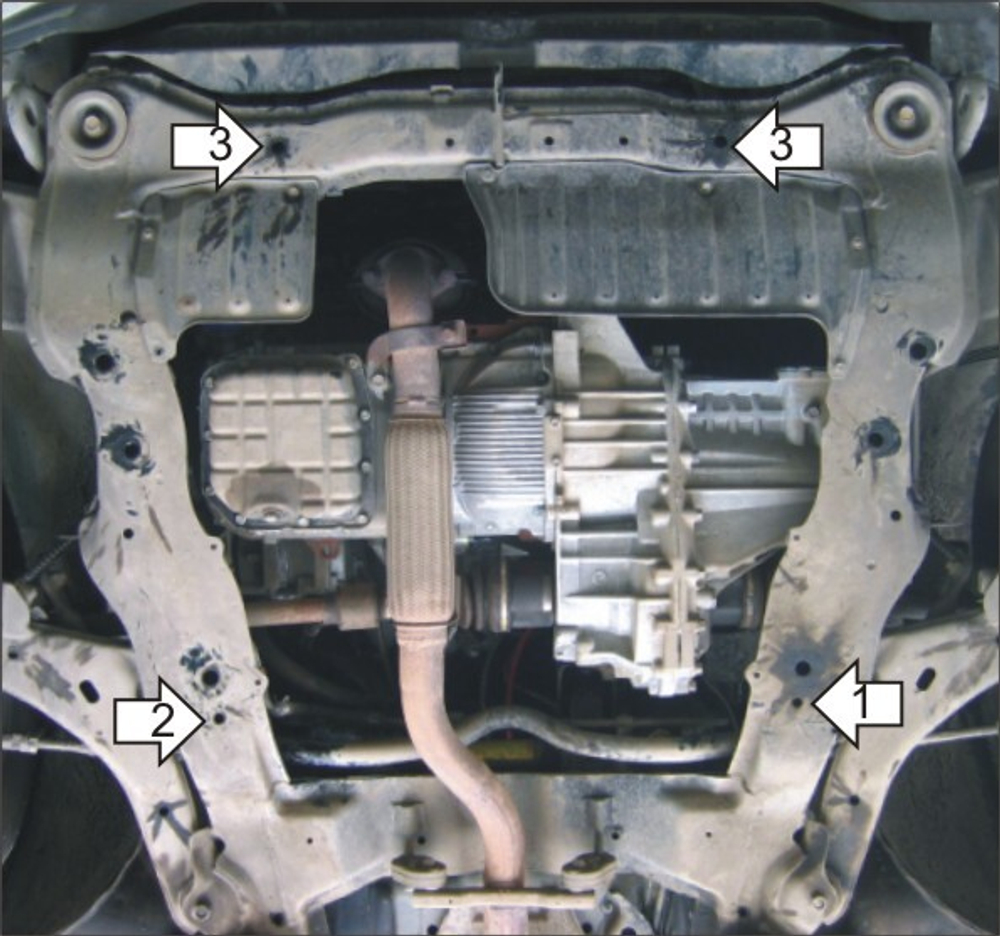 Усиленная защита Motodor картера двигателя, кпп. 2 мм, сталь. для Hyundai Trajet 2000-2004 арт.00915