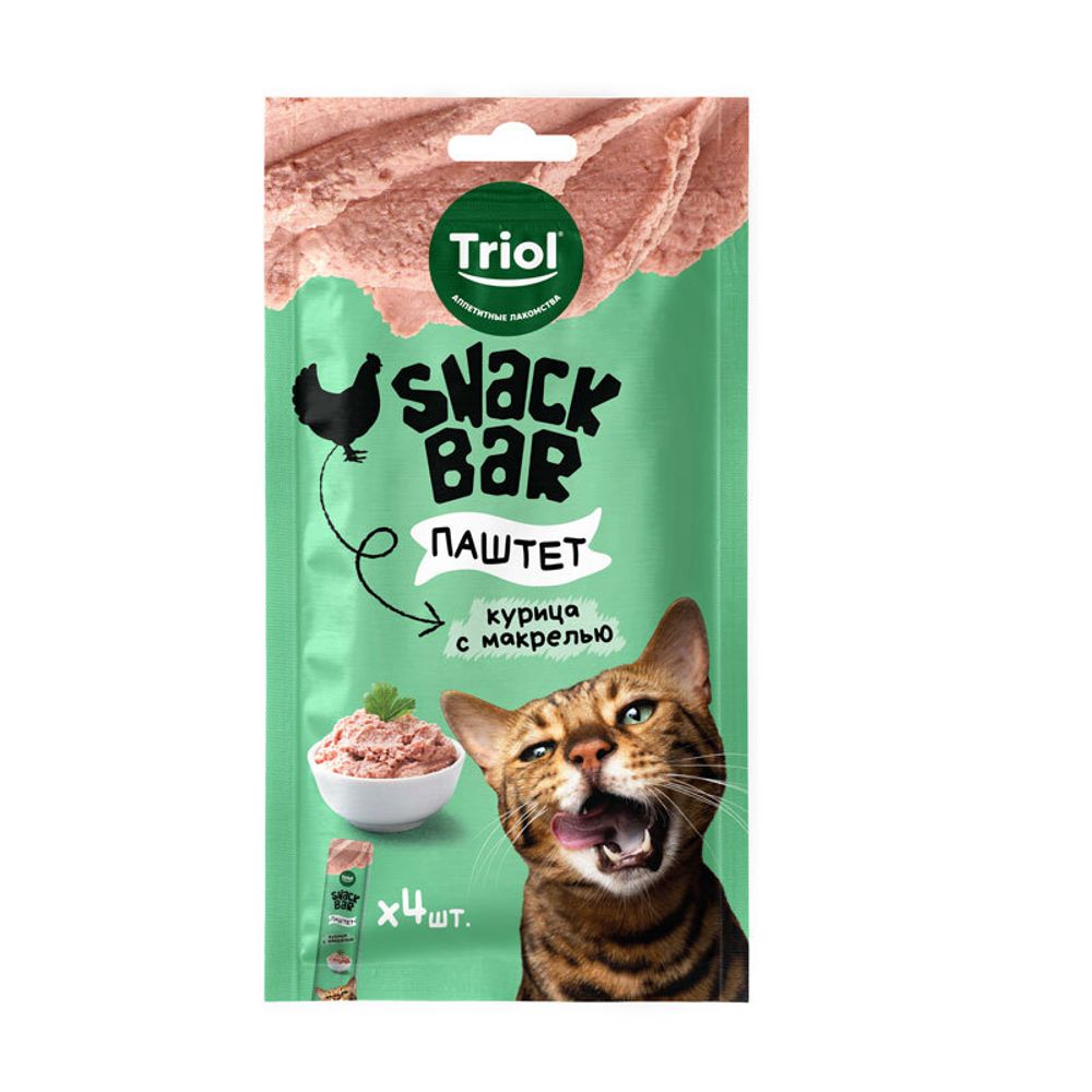 Лакомство Triol SNACK BAR для кошек "Паштет из курицы с макрелью", 40г Лакомство Triol SNACK BAR для кошек "Паштет из курицы с макрелью", 40г