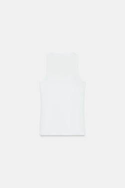 ZARA ТОП С ЛЬНЯНЫМИ ПУГОВИЦАМИ, БЕЛЫЙ