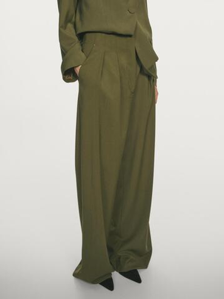 Massimo Dutti Брюки с вытачками из 100% шерсти - Studio, зеленый