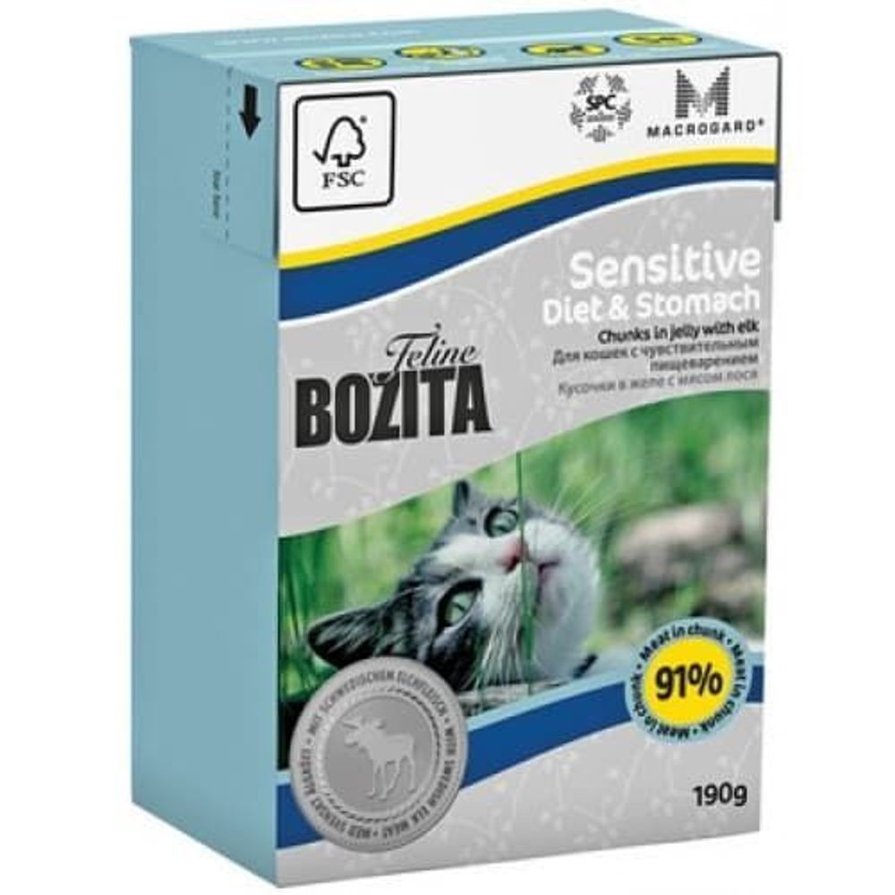 Bozita 190г. Кусочки в желе для Чувствительных кошек с лосем (Sensitive Diet&amp;Stomach)