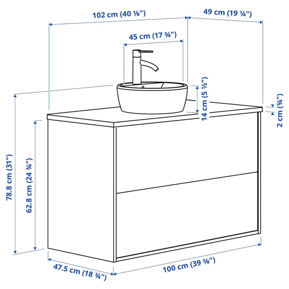 Тумба для ванной  - HAVBÄCK / TÖRNVIKEN /  HAVBАCK / TОRNVIKEN IKEA/ХАВБЕК / ТОРНВИКЕН ИКЕА, 79х102см, белый/черный