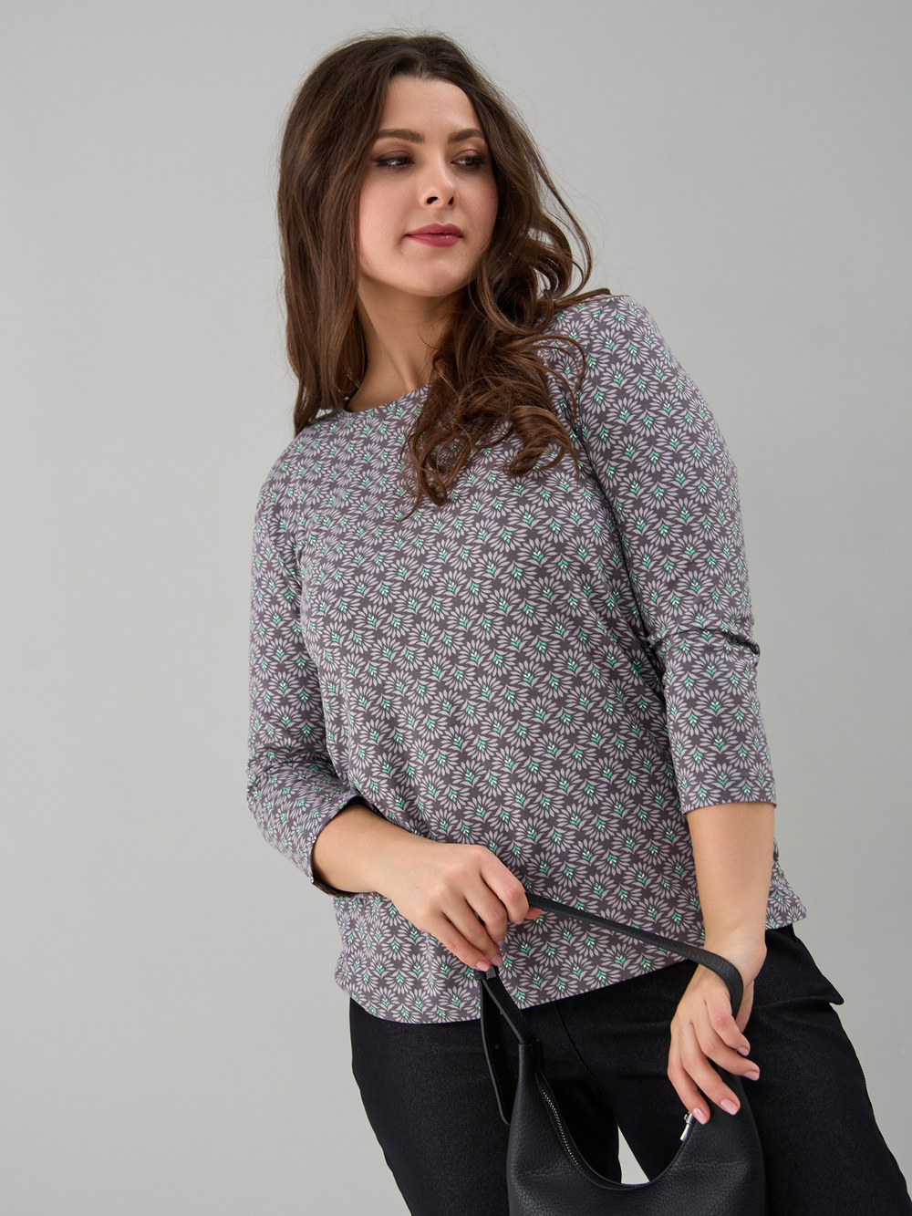 Лонгслив ЛНв-306/кофе-цветочныйорнамент