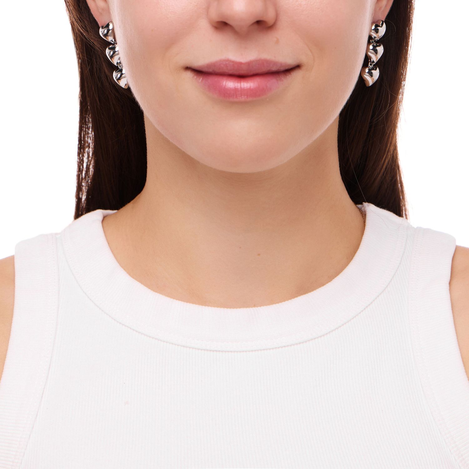 Серьги Silver Earrings With Three Hearts