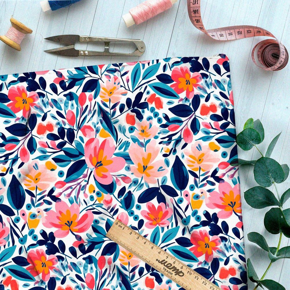 Ткань премиум габардин эффектная луговая фантазия