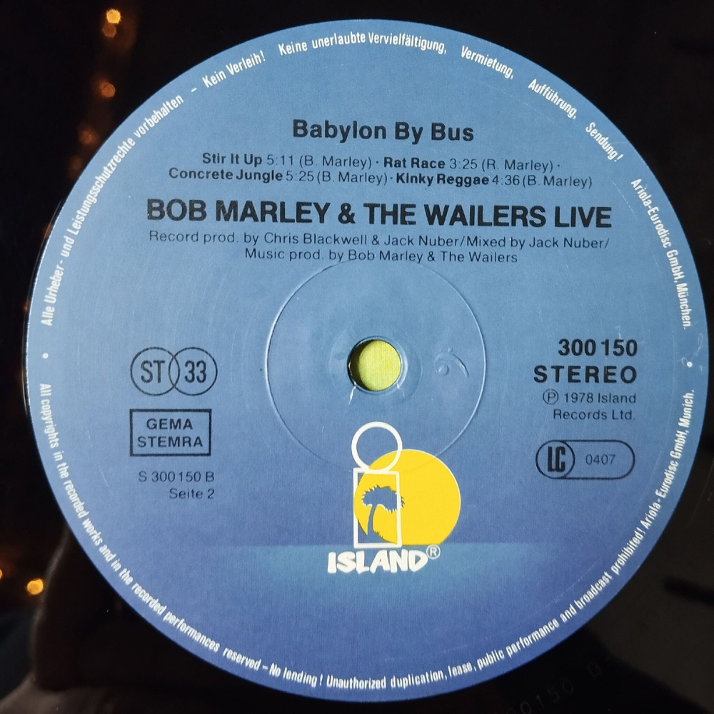 Винтажная виниловая пластинка LP Bob Marley and The Wailers Babylon By Bus (Germany 1978)
