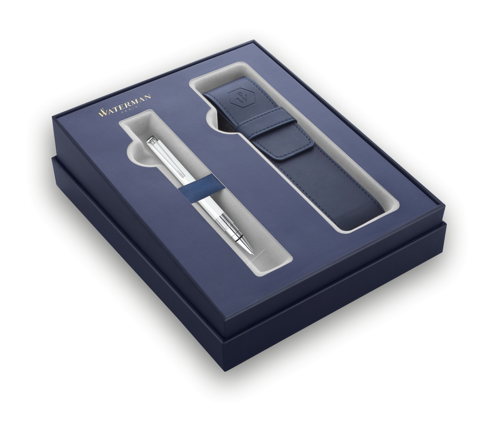 Подарочный набор Шариковая ручка Waterman Perspective, цвет: White CT, стержень: Mblue с чехлом