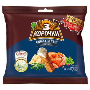 Сухарики ржаные KDV со вкусом сыра/семги + соус тартар 60 гр/пач