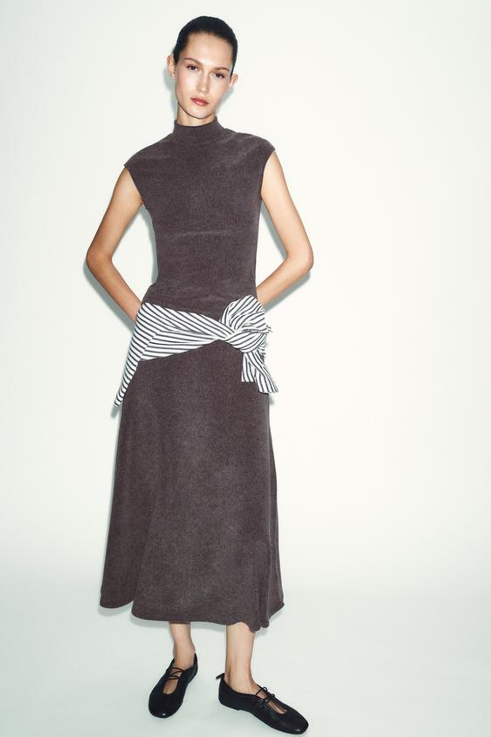 ZARA ЮБКА ИЗ МЯГКОЙ ТКАНИ, КОРИЧНЕВЫЙ МЕЛАНЖ