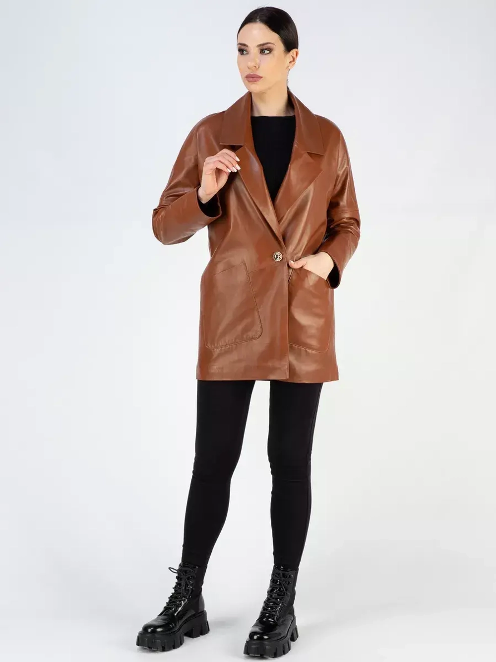 Куртка кожаная удлиненная оверсайз пиджак