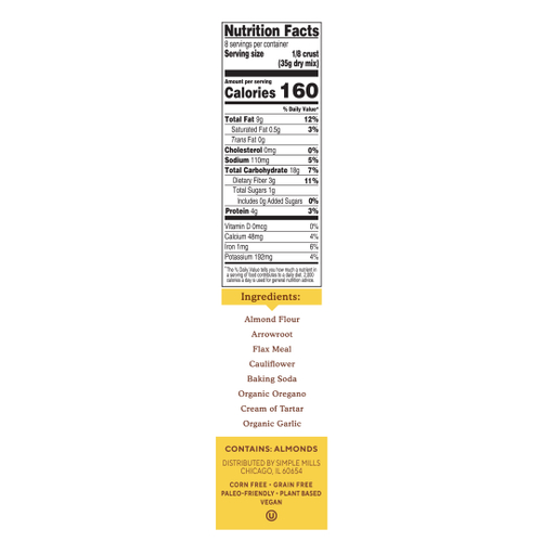 Simple Mills, смесь для выпечки теста для пиццы из миндальной муки, 277 г (9,8 унции)