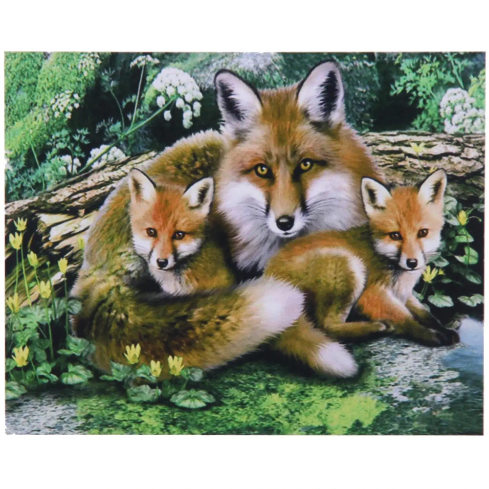 Алмазная мозаика на подрамнике с полным заполнением «МИР ЯРКИХ КРАСОК», лисички, 30*40см