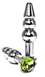 Серебристая коническая анальная пробка-ёлочка с лаймовым кристаллом - 11 см. (Цвет: лаймовый)