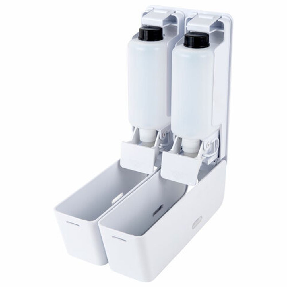 Дозатор двойной 2х0,38 л для жидкого мыла/шампуня/геля LAIMA ULTRA, НАЛИВНОЙ, белый, 609107, MD-9029W-2