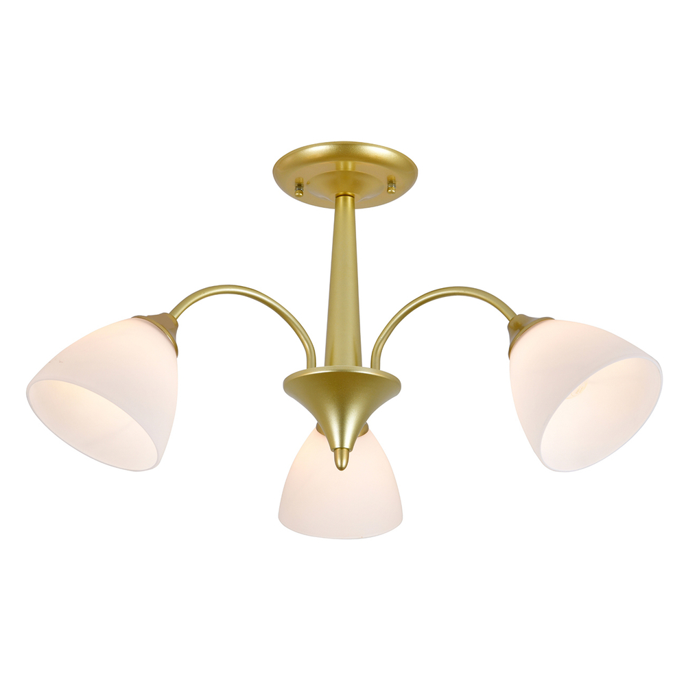 Люстра на штанге 3х60Вт Е27, металл/стекло, золото/белый матовый