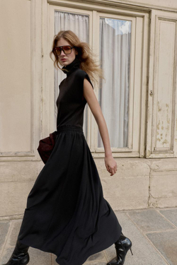 ZARA ДЛИННОЕ КОМБИНИРОВАННОЕ ПЛАТЬЕ, ЧЕРНЫЙ