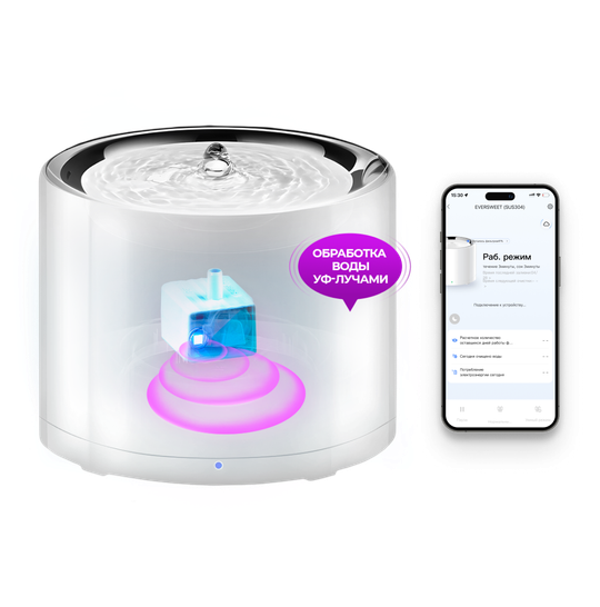 Умный питьевой фонтан для животных с системой фильтрации Eversweet PRO UVC